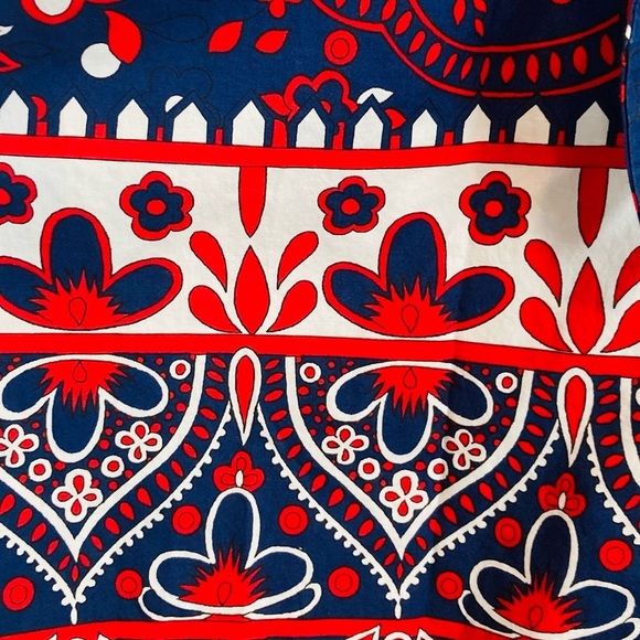 Talbots paisley poplin picnic button front shirt dress in red white and blue. 8P - Picture 4 of 8